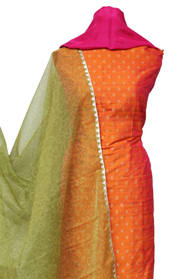 Pure Rawl Silk Orage Rani Zari Weave Unstitched Suit Set