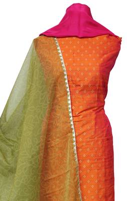 Pure Rawl Silk Orage Rani Zari Weave Unstitched Suit Set 3