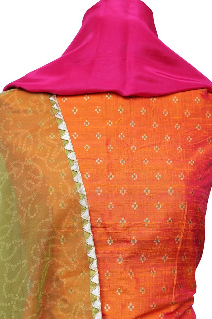 Pure Rawl Silk Orage Rani Zari Weave Unstitched Suit Set