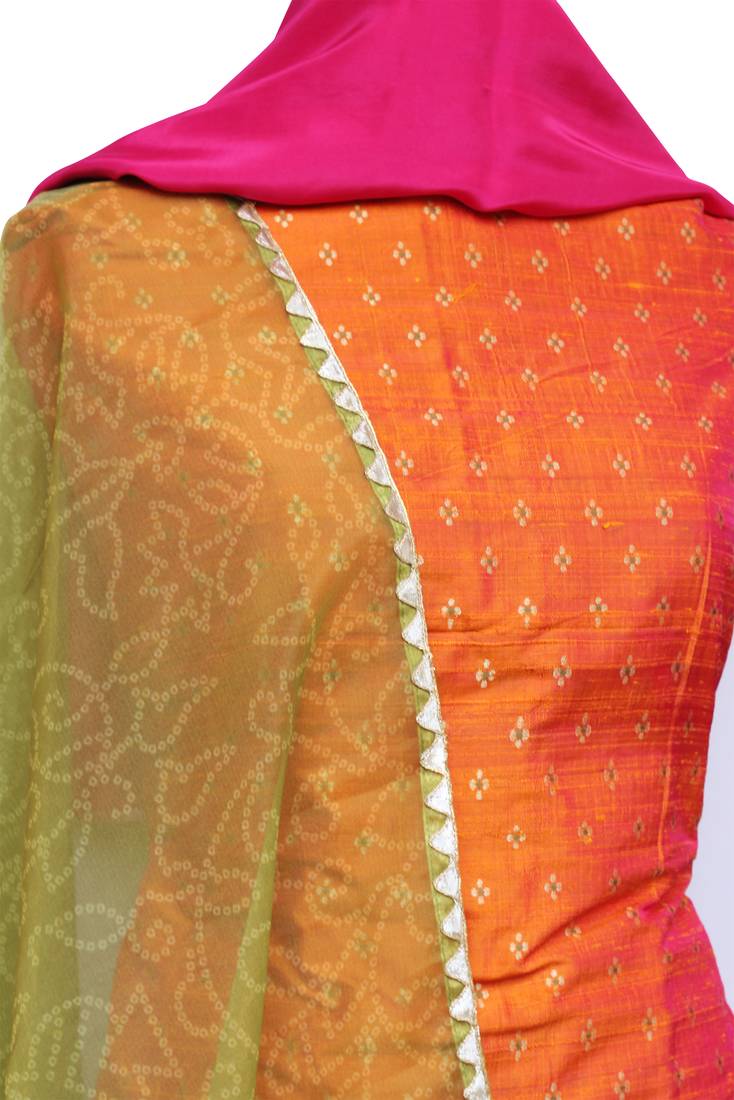 Pure Rawl Silk Orage Rani Zari Weave Unstitched Suit Set