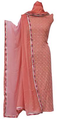 Salmon Orange Georgette Embroidery Unstitched Suit Set 1