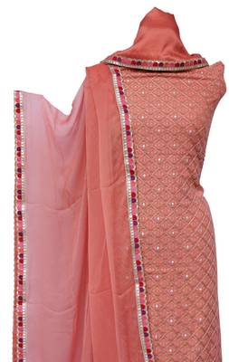 Salmon Orange Georgette Embroidery Unstitched Suit Set 2