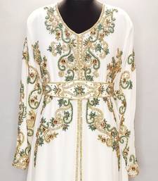 Off White Moroccan Kaftan with Gold and Contrast work With Sun-proof hijab