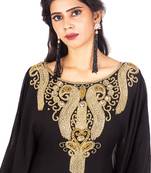 Black Gold Beaded Wedding Farasha/Abaya/Gown/Gold Embellished Kaftan Maxi Dress