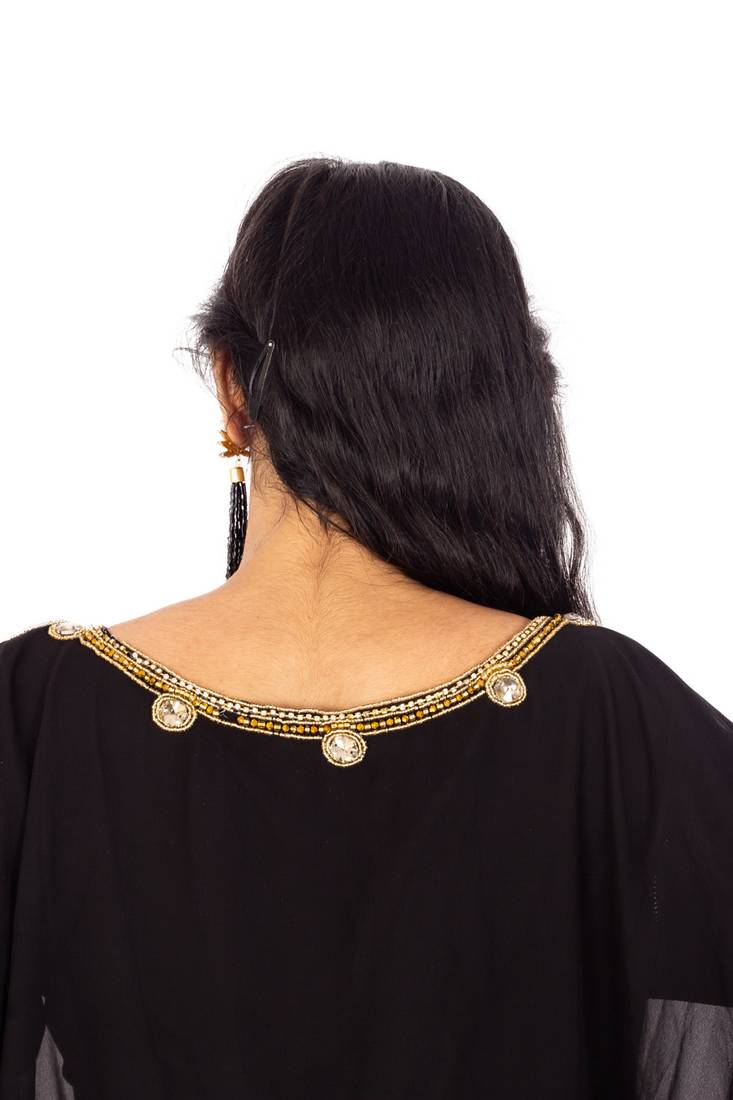 Black Gold Beaded Wedding Farasha/Abaya/Gown/Gold Embellished Kaftan Maxi Dress