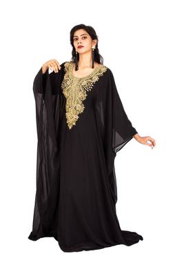 Black Gold Beaded Wedding Farasha/Abaya/Gown/Gold Embellished Kaftan Maxi Dress 1
