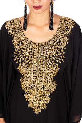 Black Gold Beaded Wedding Farasha/Abaya/Gown/Gold Embellished Kaftan Maxi Dress 2