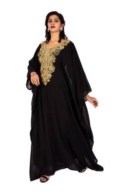 Black Gold Beaded Wedding Farasha/Abaya/Gown/Gold Embellished Kaftan Maxi Dress 3