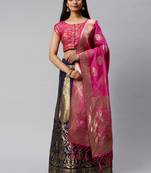 Navy-blue woven art silk semi stitched lehenga