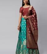 Turquoise woven art silk semi stitched lehenga