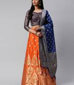 Red woven art silk semi stitched lehenga