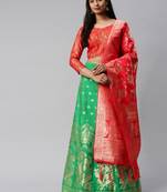 Parrot-green woven art silk semi stitched lehenga
