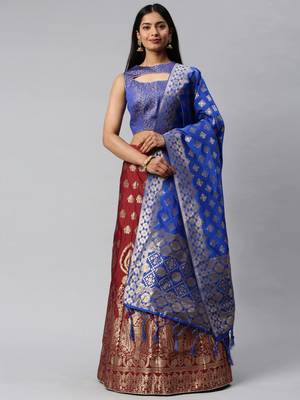 Maroon woven art silk semi stitched lehenga 1
