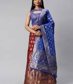 Maroon woven art silk semi stitched lehenga