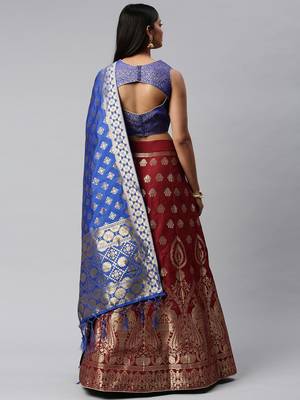Maroon woven art silk semi stitched lehenga 2