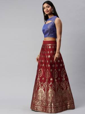 Maroon woven art silk semi stitched lehenga 3