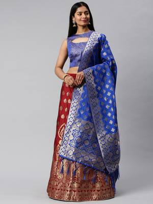 Maroon woven art silk semi stitched lehenga 4