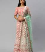 Peach embroidered georgette semi stitched lehenga