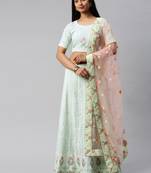 Green embroidered georgette semi stitched lehenga