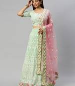 Green embroidered georgette semi stitched lehenga