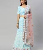 Blue embroidered georgette semi stitched lehenga