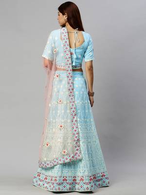 Blue embroidered georgette semi stitched lehenga 2
