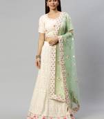 Off-white embroidered georgette semi stitched lehenga