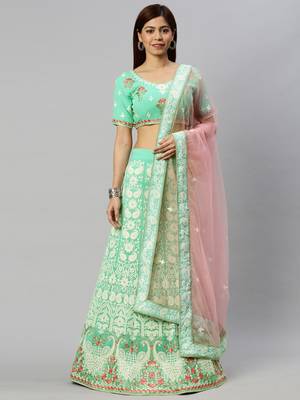 Green embroidered georgette semi stitched lehenga 1