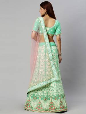 Green embroidered georgette semi stitched lehenga 2
