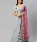 Grey embroidered georgette semi stitched lehenga