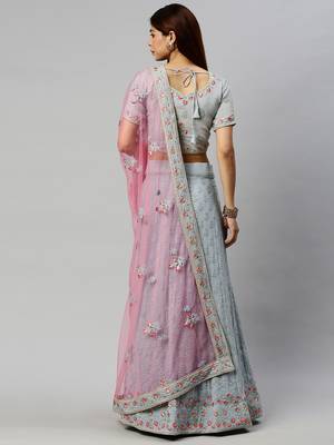 Grey embroidered georgette semi stitched lehenga 2