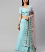 Blue embroidered georgette semi stitched lehenga