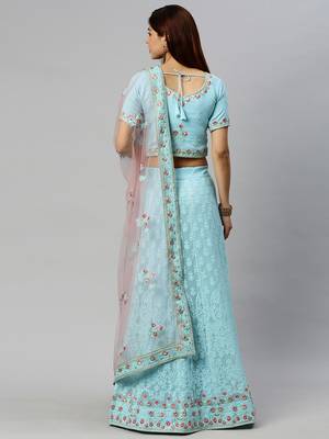 Blue embroidered georgette semi stitched lehenga 2