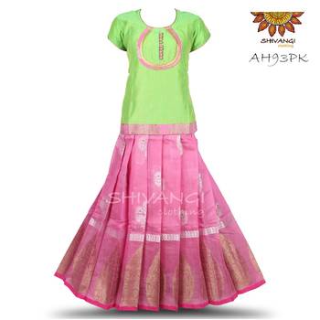 Shivangi Golden Coconut Pattu Pavadai | Lehenga !!! – AH93PK 1