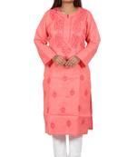 Lavangi Women's Lucknow Chikan Handicraft Ghaaspatti Work Khadi Cotton Kurti (Gajiri)