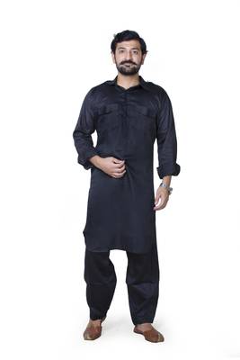 Black plain cotton pathani-suits 1