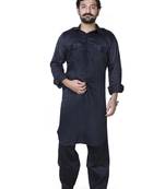 Black plain cotton pathani-suits
