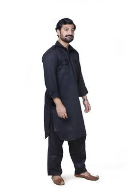 Black plain cotton pathani-suits 2