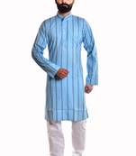 Blue printed cotton kurta-pajama