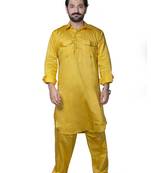 Yellow plain cotton pathani-suits
