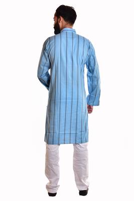 Blue printed cotton kurta-pajama 3