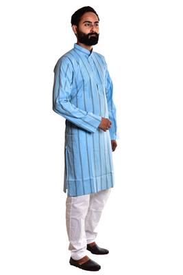 Blue printed cotton kurta-pajama 4