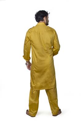 Yellow plain cotton pathani-suits 2
