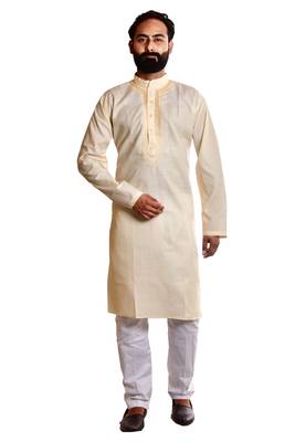 Yellow printed cotton kurta-pajama 1