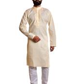 Yellow printed cotton kurta-pajama