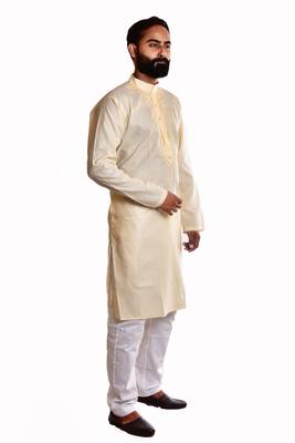 Yellow printed cotton kurta-pajama 2
