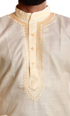 Yellow printed cotton kurta-pajama 4