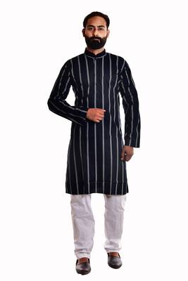 Blue printed cotton kurta-pajama 1