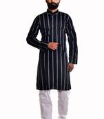 Blue printed cotton kurta-pajama