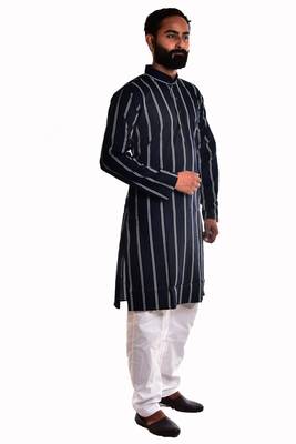 Blue printed cotton kurta-pajama 4